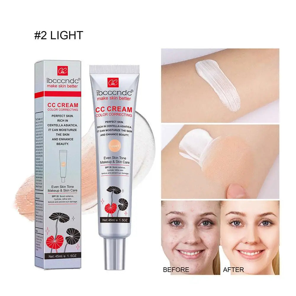 Silver tube of ibccncd correcting cc cream in light shade with black and red lotus design for natural radiance makeup