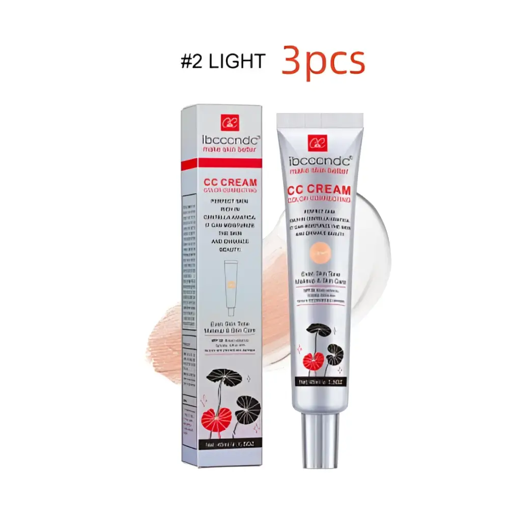 Silver tube of ibccondé moisturizing correcting cc cream in light shade with black floral design and centella asiatica for natural radiance