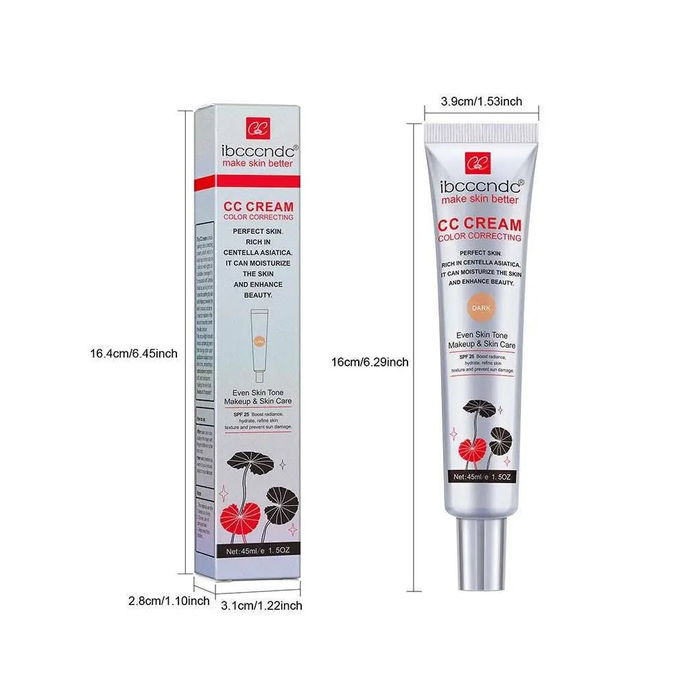 Silver tube of moisturizing correcting cc cream with black and red lotus design for natural radiance and centella asiatica benefits