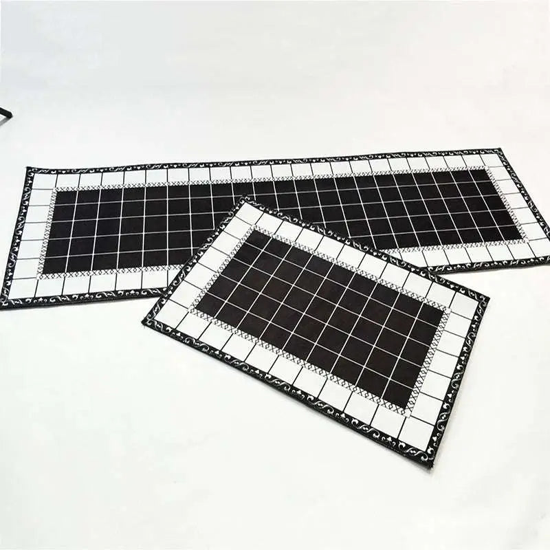Black and white mosaic tile kitchen floor mat long with white mosaic tile grid pattern and decorative environmentally friendly borders