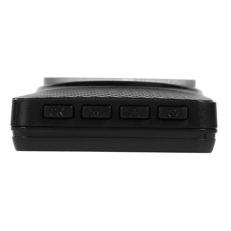 Black rectangular motorcycle hd driving recorder with four control buttons, textured grille, and secure mounting system