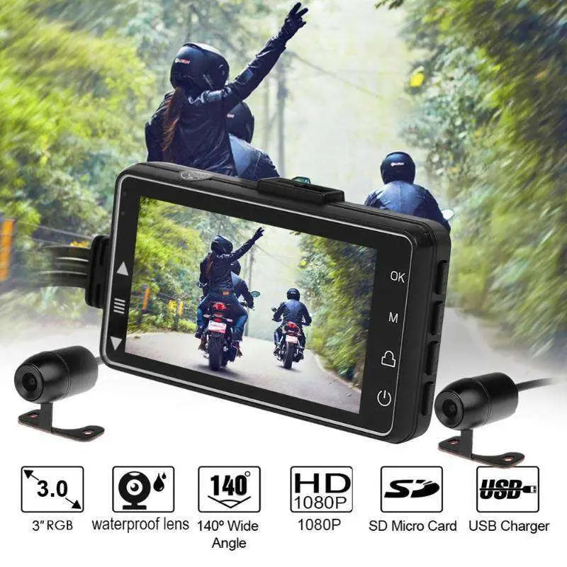 Black 3-inch motorcycle hd driving recorder with waterproof lens wide-angle view and secure mounting system