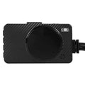 Black carbon fiber-textured motorcycle hd driving dash cam with waterproof lens and secure mounting system