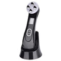 Black glossy mr201wq led photon skin rejuvenation beauty device with four silver-tipped treatment heads and digital display