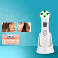 White handheld MR201WQ LED photon skin rejuvenation beauty device with four green LED lights and digital display panel
