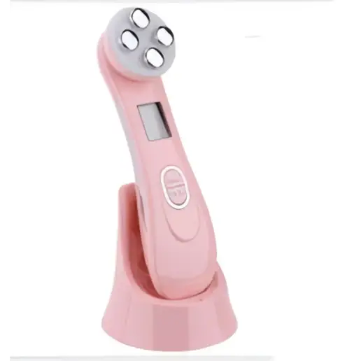 Pink handheld mr201wq led photon skin rejuvenation beauty device with four circular led lights and digital display screen