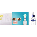 White handheld mr201wq led photon skin rejuvenation beauty device with green illuminated treatment heads and digital display