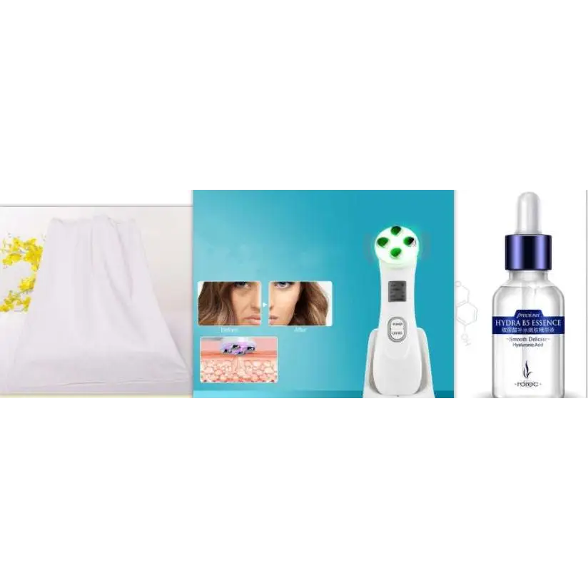 White handheld mr201wq led photon skin rejuvenation beauty device with green illuminated treatment heads and digital display
