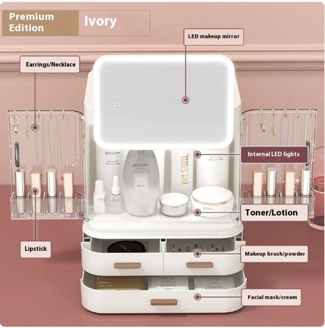 High-End Cosmetics Storage Box with Mirror and Light