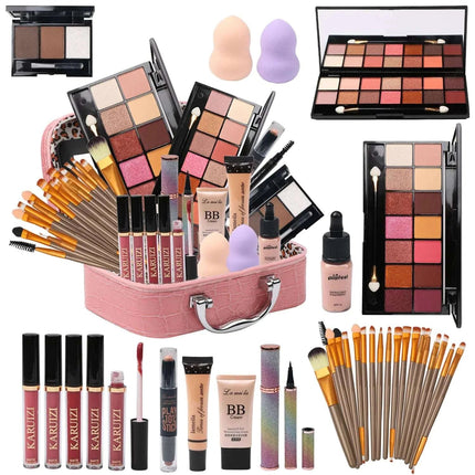 MTDXILTAI All in One Makeup Kit for Makeup storage bag 2X14 Colors Eyeshadow Palette Liquid Foundation Eyeliner Pencils Contouring Stick 20Pcs Makeup Brushes For Women Girls Teens (Pink) - Royalessencelux