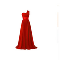 Red chiffon banquet evening dress with one-shoulder fitted bodice and pleated skirt for elegant evening wear