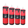 Red and black multicolor boxing hanging sanda hollow sandbag with bold white Chinese character design for training use