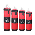 Red and black multicolor boxing hanging sanda hollow sandbag with bold white 武 character on center band