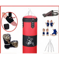 Multicolor boxing hanging sanda hollow sandbag in red and black with bold chinese character design for training use
