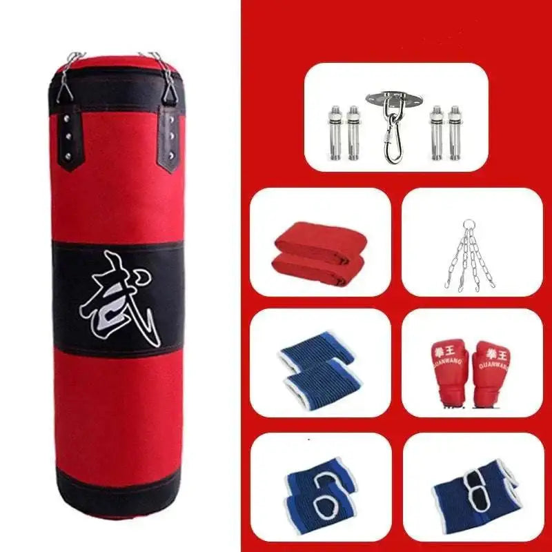 Multicolor boxing hanging sanda hollow sandbag in red and black with white Chinese character design for training