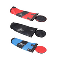 Multicolor boxing hanging sanda features red black and blue padded boxing gloves with matching circular hand wraps