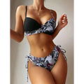 Multicolor drawstring backless multicolor drawstring backless push up underwire bikini set with black and white tropical leaf print and side ties