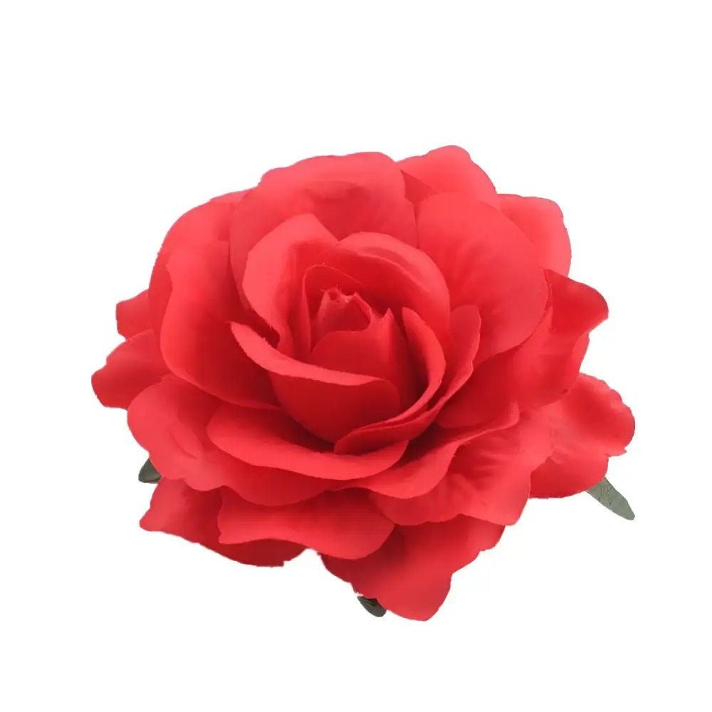Vibrant red multicolor red roses flocking cloth headdress with layered petals and green stem cloth headdress hairpin