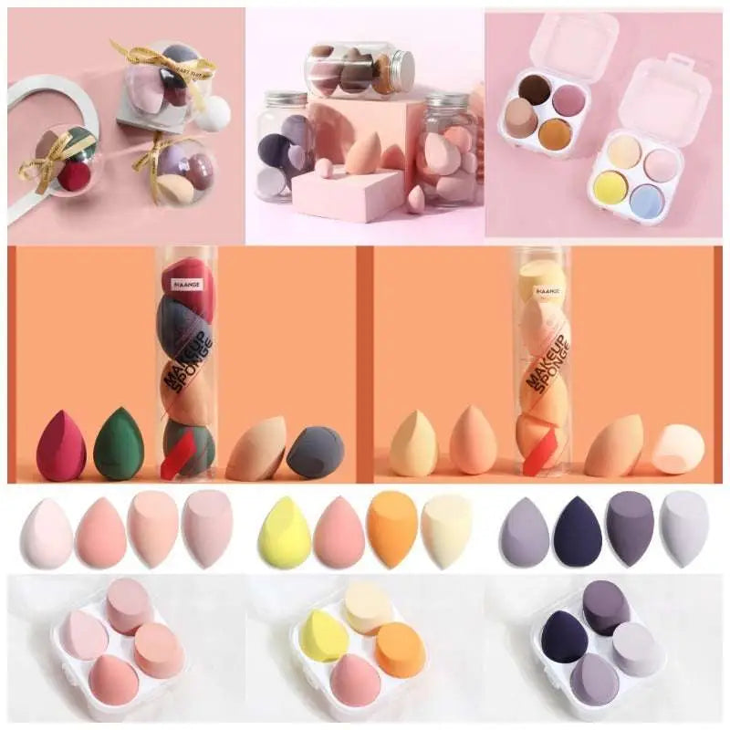 Multicolored spherical beauty egg makeup sponges in pastel and vibrant hues made of hydrophilic polyurethane