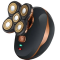 Multifunction 4d electric shaver in black and rose gold with five rotary cutting heads and precision trimmer head