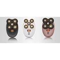 Three multifunction 4d electric shavers in black white and rose gold with five rotary heads and precision trimmer head