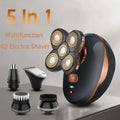 Multifunction 4d electric shaver with five rotary blades and precision trimmer head in black and copper finish