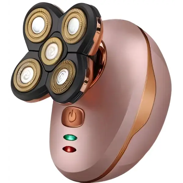 Multifunction 4d electric rose gold shaver with five rotary cutting heads and precision trimmer head in sleek design