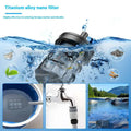 Titanium alloy nano filter with mesh design and black plastic top submerged in water for multifunctional car wash pressure water gun