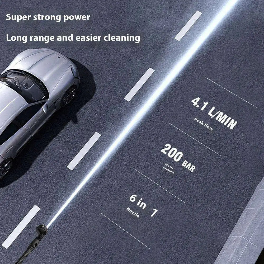 Silver multifunctional car wash pressure water gun nozzle emitting powerful 200 bar water stream with carrying case