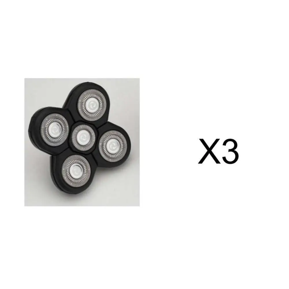 Black five-blade shaving head assembly for multifunctional electric shaver with rotary precision heads and versatile grooming