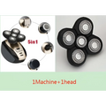 Multifunctional electric shaver in black and silver with five rotary precision heads for versatile grooming needs