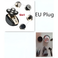 Black and silver multifunctional electric shaver with rotary precision heads and 5-in-1 versatile grooming attachments