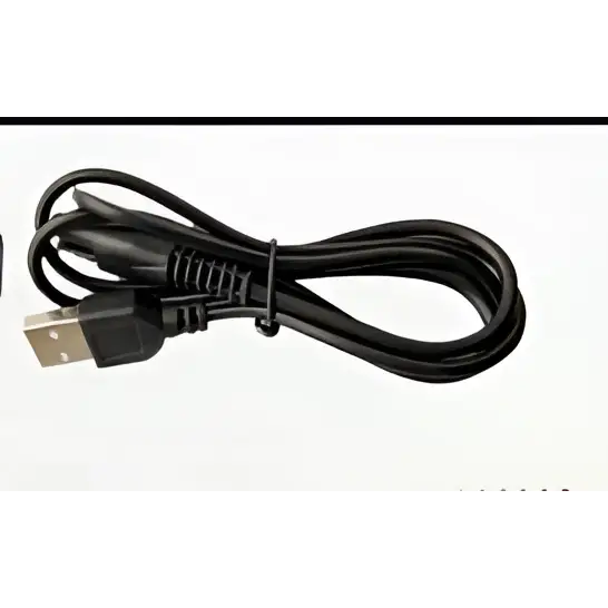 Black coiled usb cable with standard rectangular connector for multifunctional electric shaver with rotary precision heads