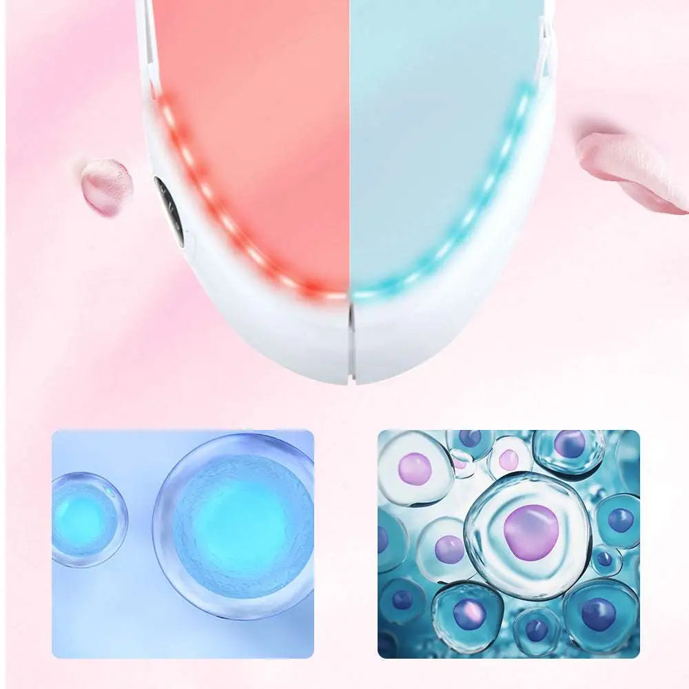 White multifunctional facial lifting face beauty instrument with red and blue illuminated panels for thinning face beauty treatment