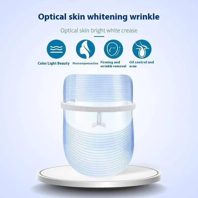 Transparent blue multifunctional facial massager led beauty mask with white frame and adjustable straps for skin whitening