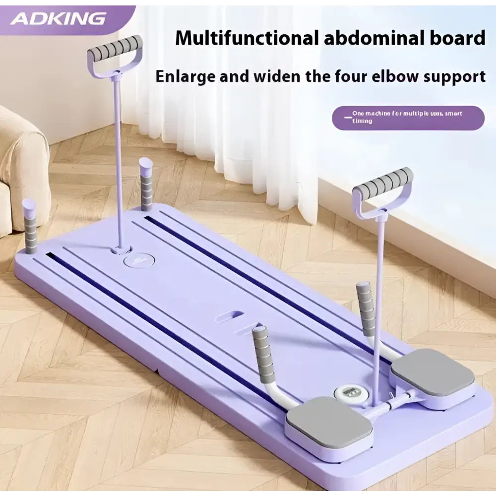Sky gray multifunctional household abdominal wheel fitness board with yellow stripes and adjustable handles for workouts