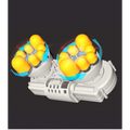 White plastic multifunctional household shoulder shawl massager with two yellow spheres in blue protective rings