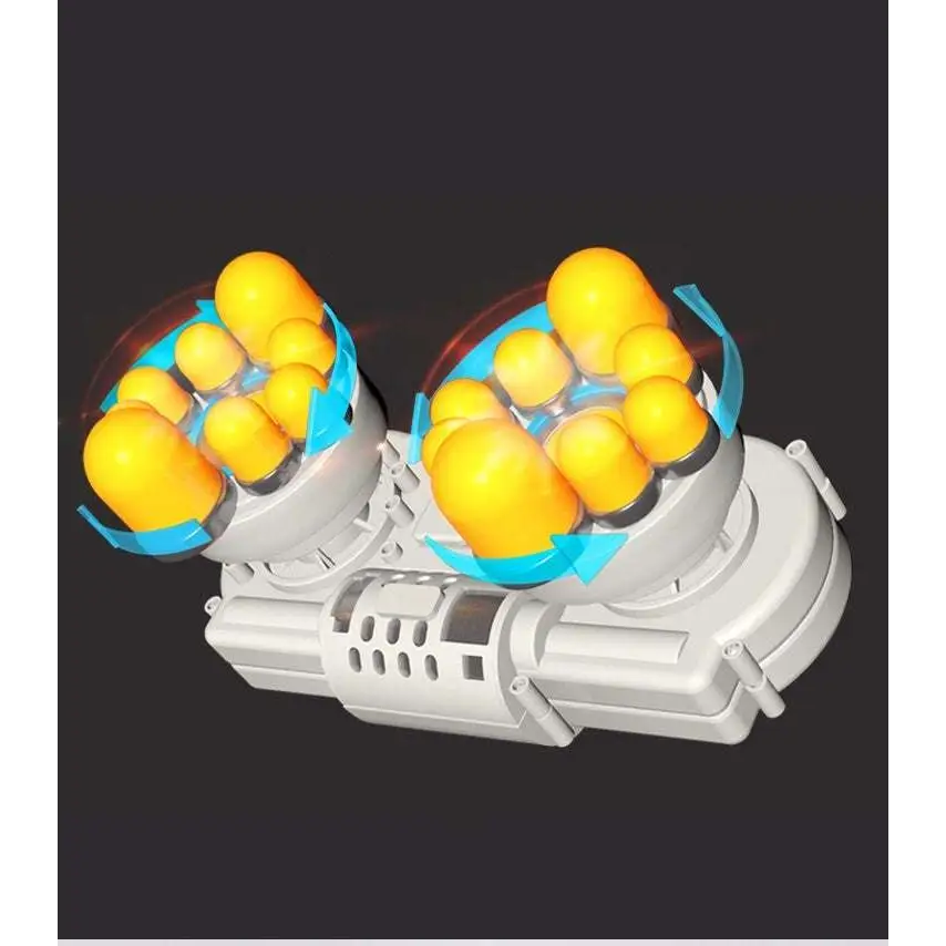 White plastic multifunctional household shoulder shawl massager with two yellow spheres in blue protective rings