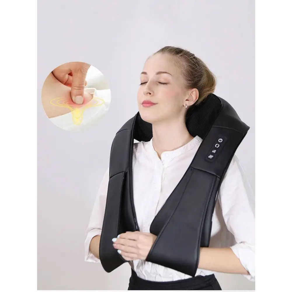 Black multifunctional household shoulder shawl massager with adjustable control panel and soft padded design