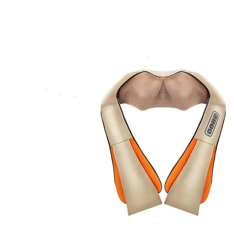 Beige and orange multifunctional household shoulder shawl massager with mesh back panel and control buttons