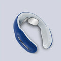Blue and white multifunctional massage remote control neck massager with white ergonomic design and metallic massage heads