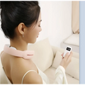 Pink silicone neck massager with white ergonomic multifunctional massage remote control unit for pain relief