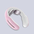 Pink and white multifunctional massage remote control neck massager with sleek curved design and metallic massage heads