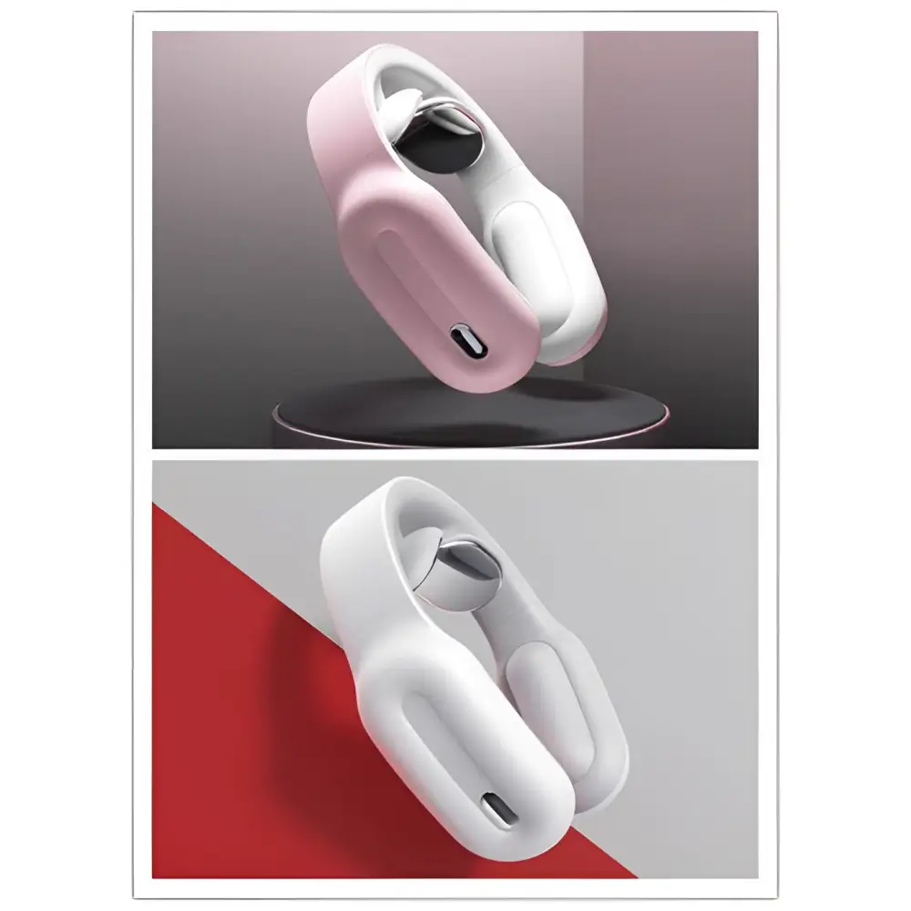 Pink and white ergonomic neck massager with multifunctional massage remote and sleek silicone material design
