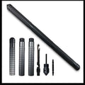 Black multifunctional self-defense stick made of tungsten steel with textured grip and detachable saw drill bit screwdriver