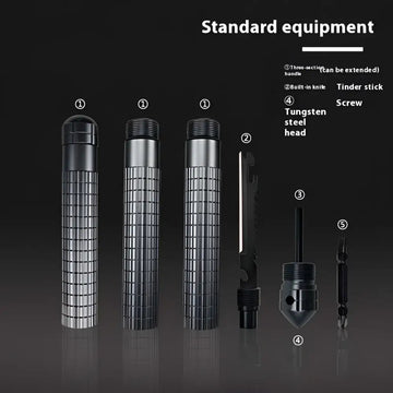 Black textured tungsten steel multifunctional self-defense stick with extendable handle and built-in knife