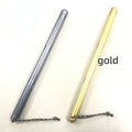 Two multifunctional self-defense sticks in silver and gold tungsten steel with textured grip and braided cord ends