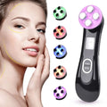 Black handheld multifunctional skin rejuvenation care instrument with purple treatment head and colorful led attachments