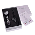 Black glossy multifunctional skin rejuvenation care instrument with circular head, four led lights, and power button on handle