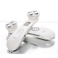 White multifunctional skin rejuvenation care instrument with four silver-tipped heads and digital display for effective skin rejuvenation